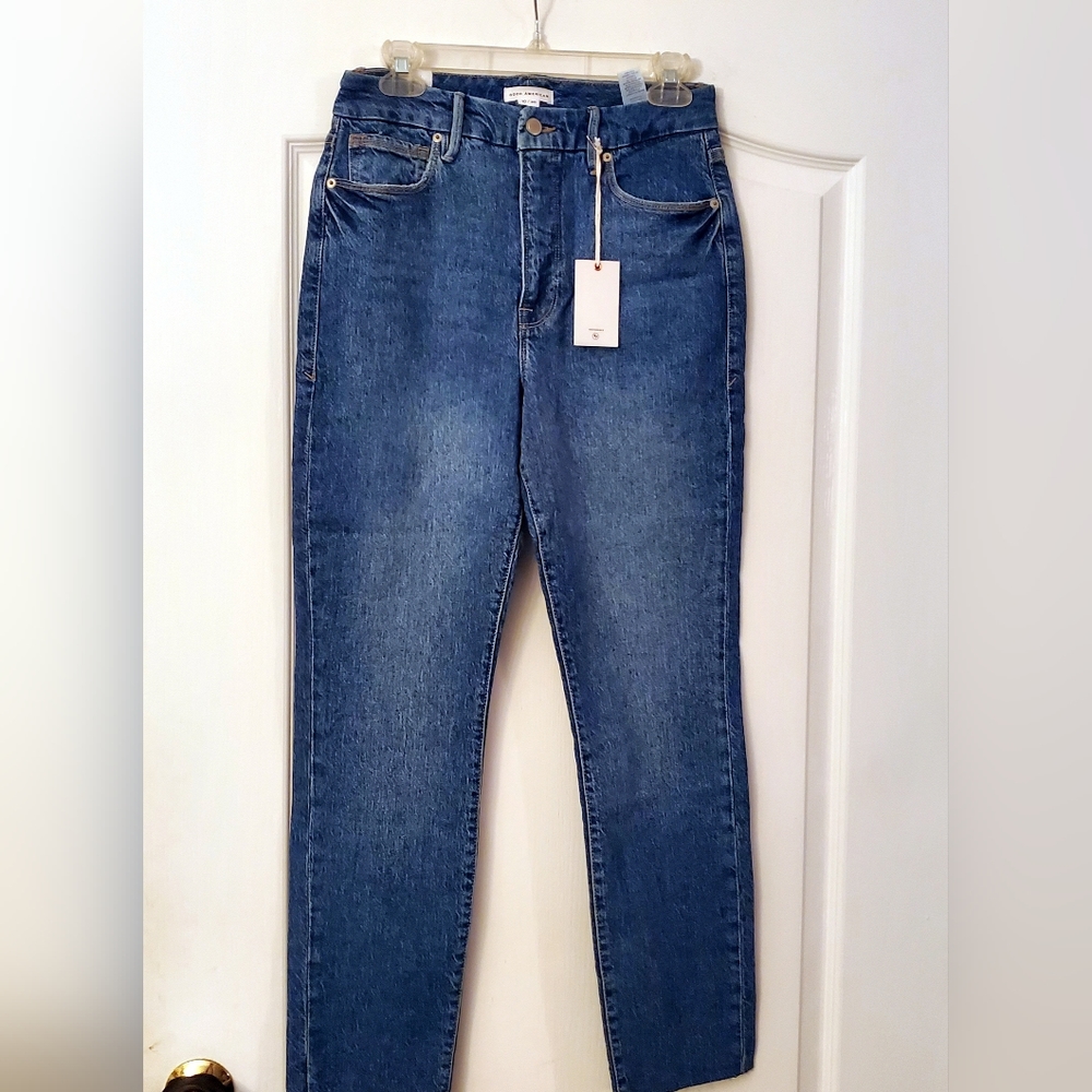 Good American Good Classic Jeans Raw Hem Blue 940 10/30 NWT